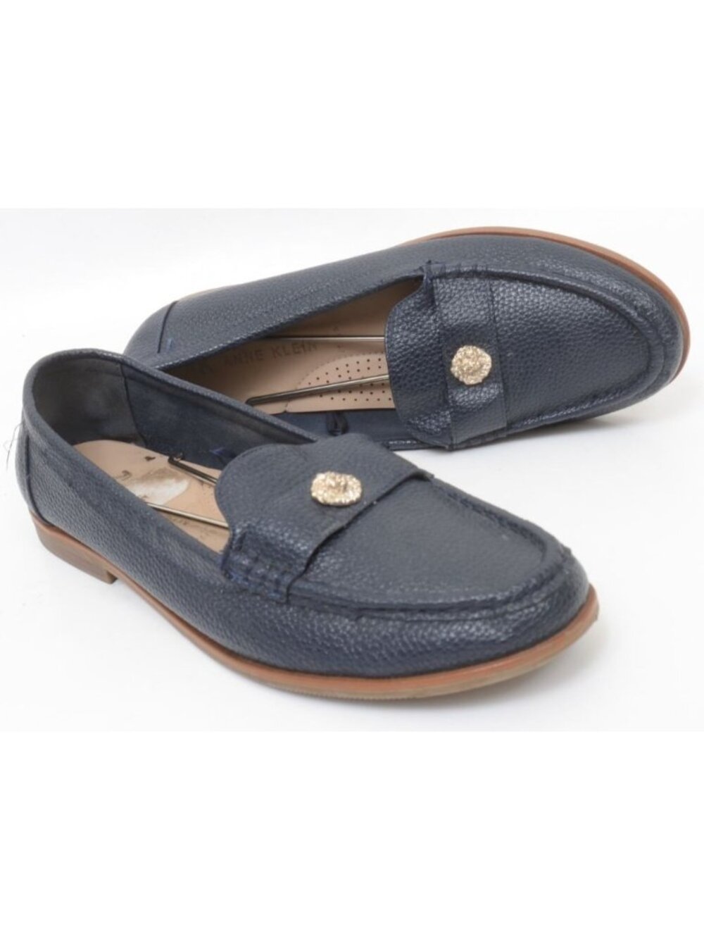 ANNE KLEIN iFlex Women's 11 WIDE Blue Pebbled Leather Slip-On Loafers Preppy